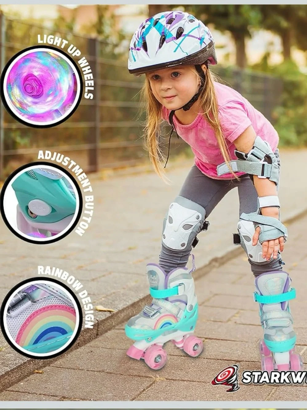 Girls' Roller Skates - Purple & Turquoise Rainbow